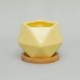 maceta-ceramica-geometrica-original-plato-madera-bambu