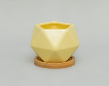 maceta-ceramica-geometrica-original-plato-madera-bambu