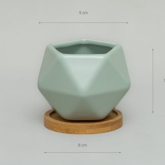maceta-ceramica-geometrica-azul-plato-bambu-madera